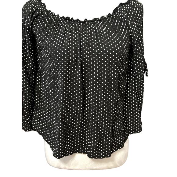 American Eagle Outfitters Blouse Off Shoulder Boho Inspired Polka Dot Black W XS - Picture 3 of 9